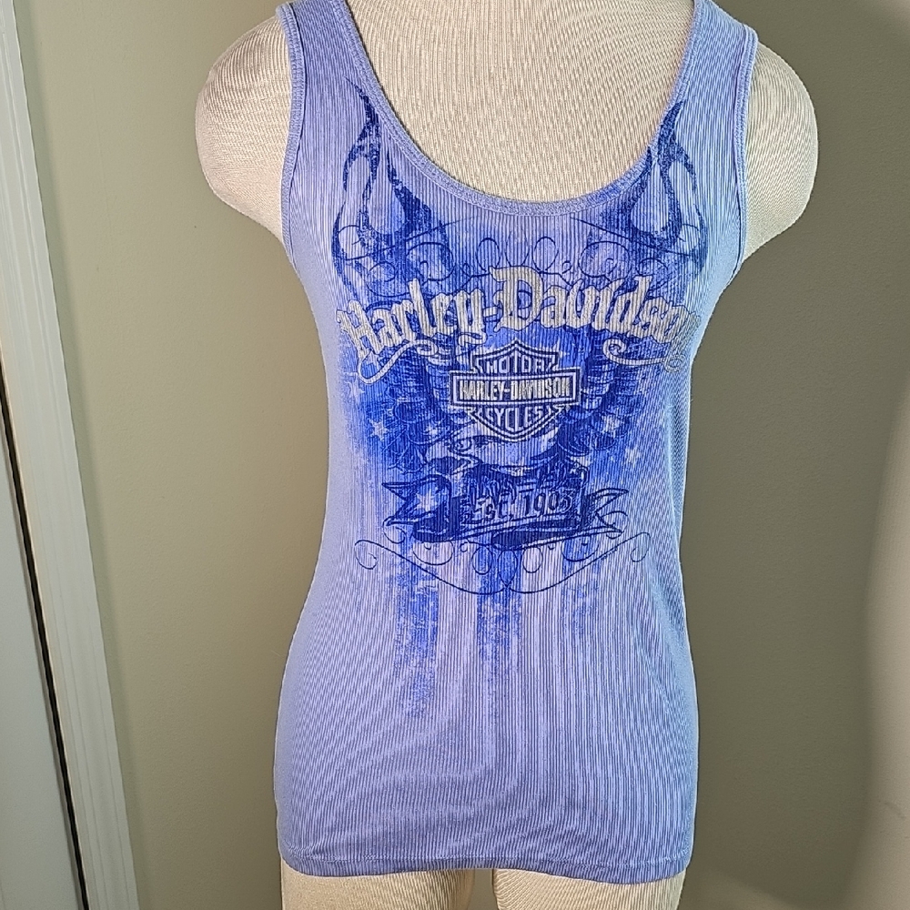 Harley-Davidson Women's Light Blue Graphic Tank Top. ‎ Size Small.